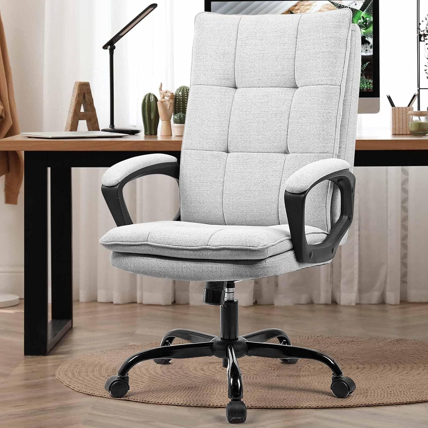 BASETBL Chaise de Bureau Ergonomique pivotante pour PC, Tissu, Gris, Standard
