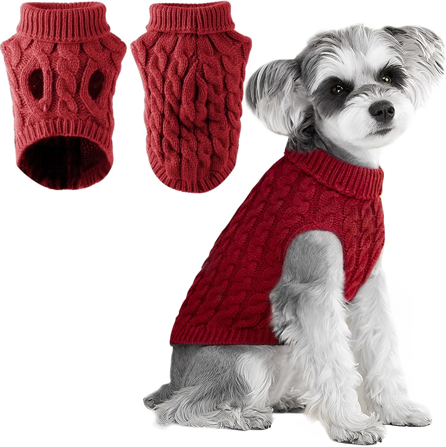 Voarge Pull pour Chien à Tricoter, Pull-Overs pour Pull, Pull Chaud Pull Tricots Outwear, Vêtements d'hiver pour Chiens,Taille Bouledogue Français, Chihuahua Manteau Teckel Vetement (Rouge, M)
