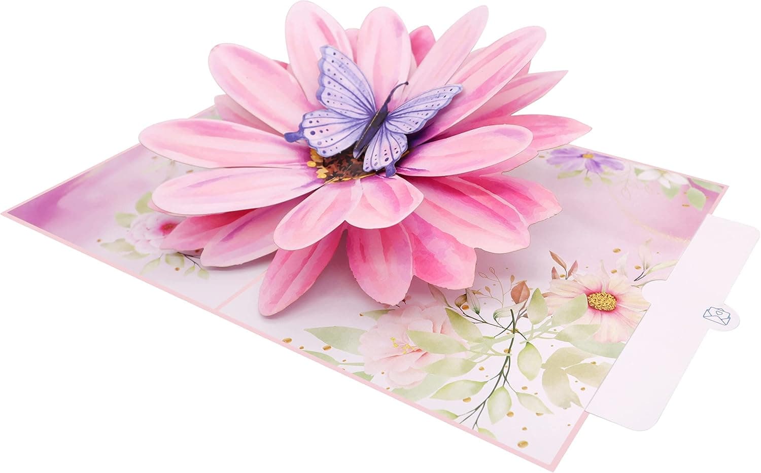 MOKIO® Carte Pop-Up 3D – Fleur et papillon – Carte de vœux | Carte fleurie avec grande fleur et papillon, pour anniversaire, bon rétablissement ou pour offrir de l’argent