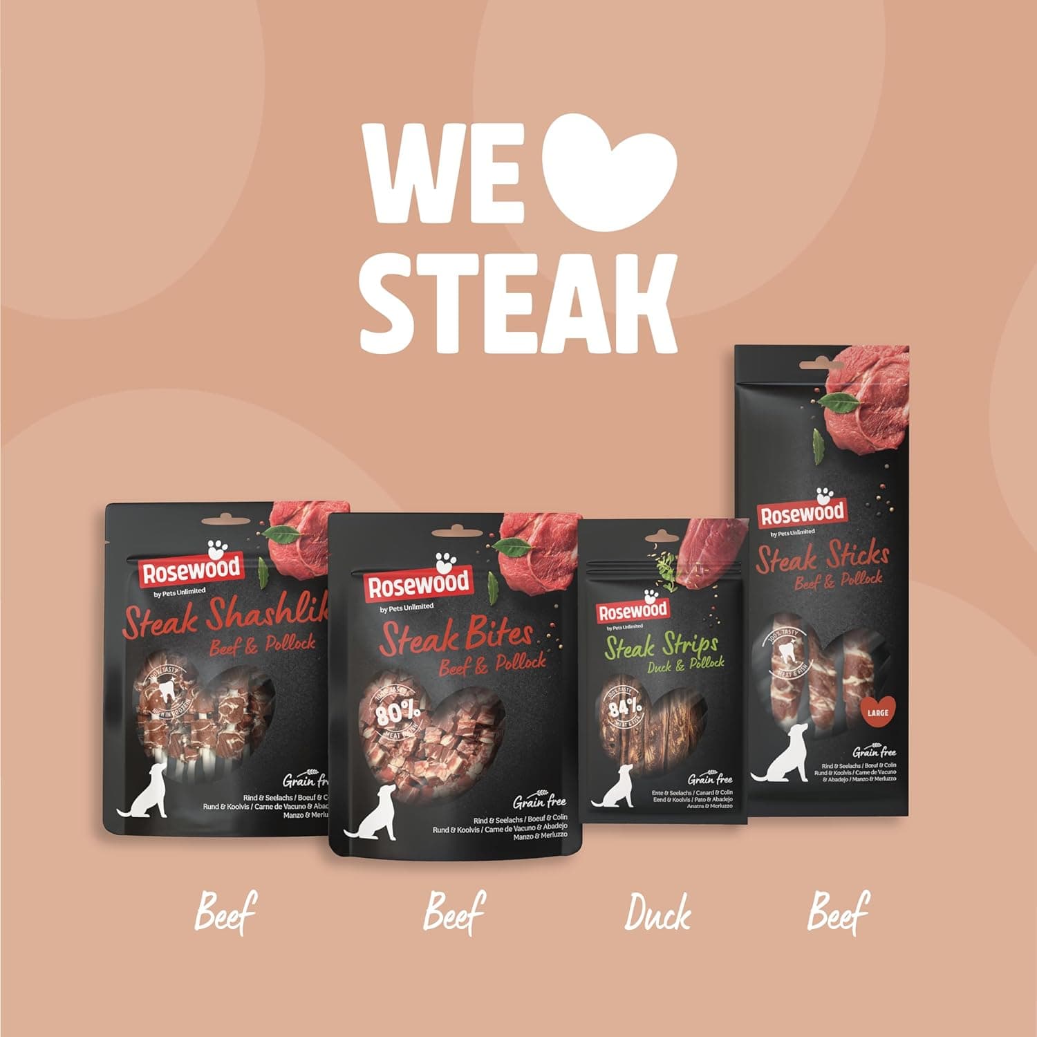 Rosewood Steak Bites Bœuf & Colin – Friandise Tendre pour Chien, Riche en Viande et Poisson, pour l’entraînement, sans céréales, sans additifs artificiels, 100 g