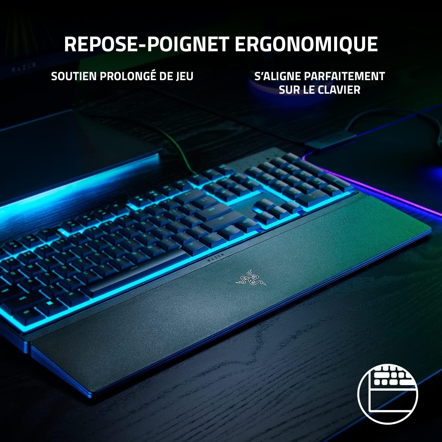 Razer Ornata V3 X - Clavier Gamer à Profil Bas (Switches à Membrane Silencieux, Repose-Poignet Ergonomique, RGB Chroma, Touches en ABS Vernies aux UV) Clavier AZERTY | Noir