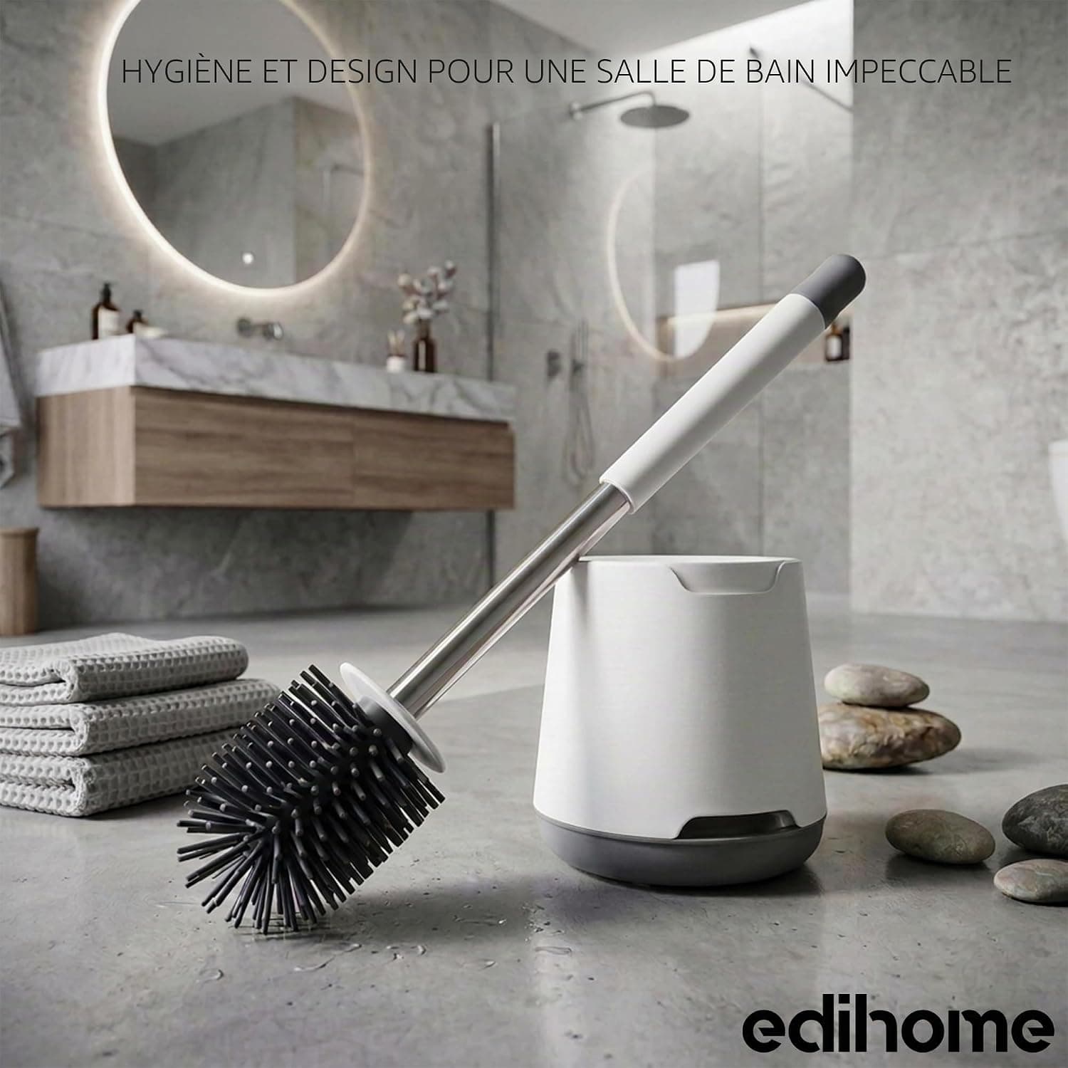 edihome, Brosse WC Silicone, Brosse Toilettes WC avec Support, Brosse Toilette Flexible, Antigoutte et Séchage Rapide, Design Rond
