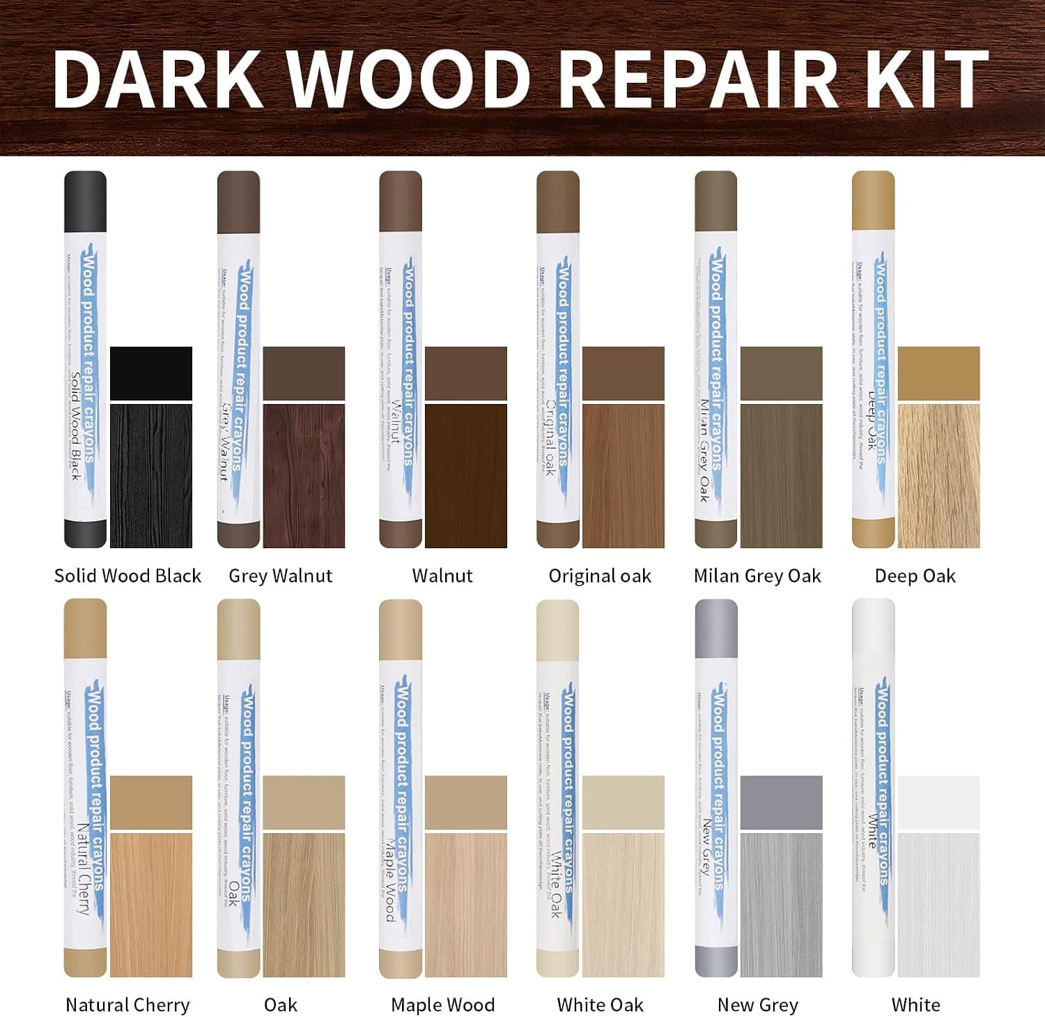 Kit Réparation Parquet 12 Couleurs, Mastic Bois, Pate a Bois Rebouchage