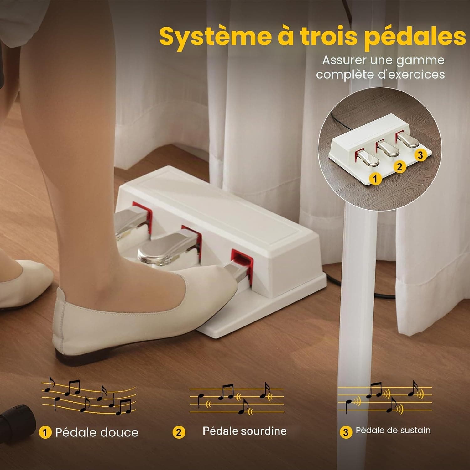 MUSTAR Piano numérique 88 touches pour débutants, clavier piano taille complète avec 3 unités de pédale, piano électrique portable, piano numérique pour la maison avec MIDI-USB et support, blanc