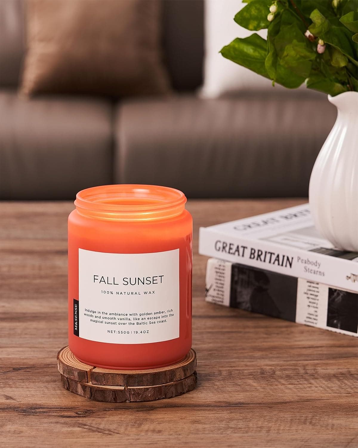 M&SENSE Bougie parfumée en Bois D'ambre, Grande Bougie de soja de 550 g, Durée de Combustion de 110 heures, Aromathérapie Lente Naturelle et Biologique, Bougie Cadeau pour les Femmes