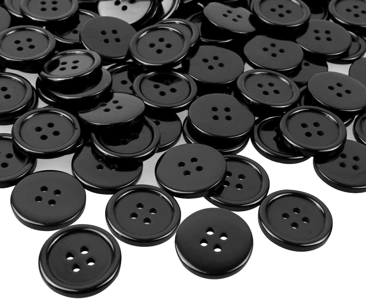 50Pièces boutons ronds en résine noire avec 4 trous 15 mm (Noir-15mm-50Pack)