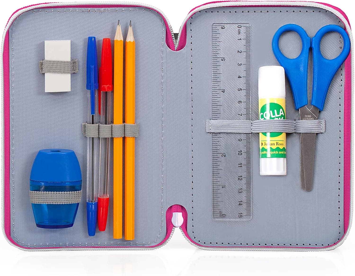 Clondo Trousse Triple Remplie pour Fille, pour Barbie Fans, 45 Accessoires Scolaires, 3 Fermetures Éclair, Compartiments Organisés, Crayons de Couleur, Feutres, Colle, Ciseaux