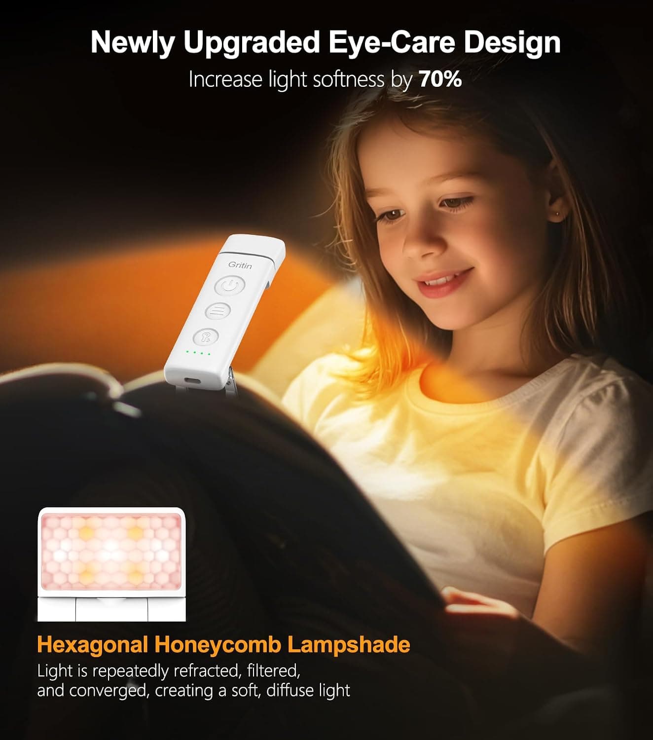 Gritin Lampe de Lecture Rechargeable, Liseuse Lampe Clip Marque-Page au Lit