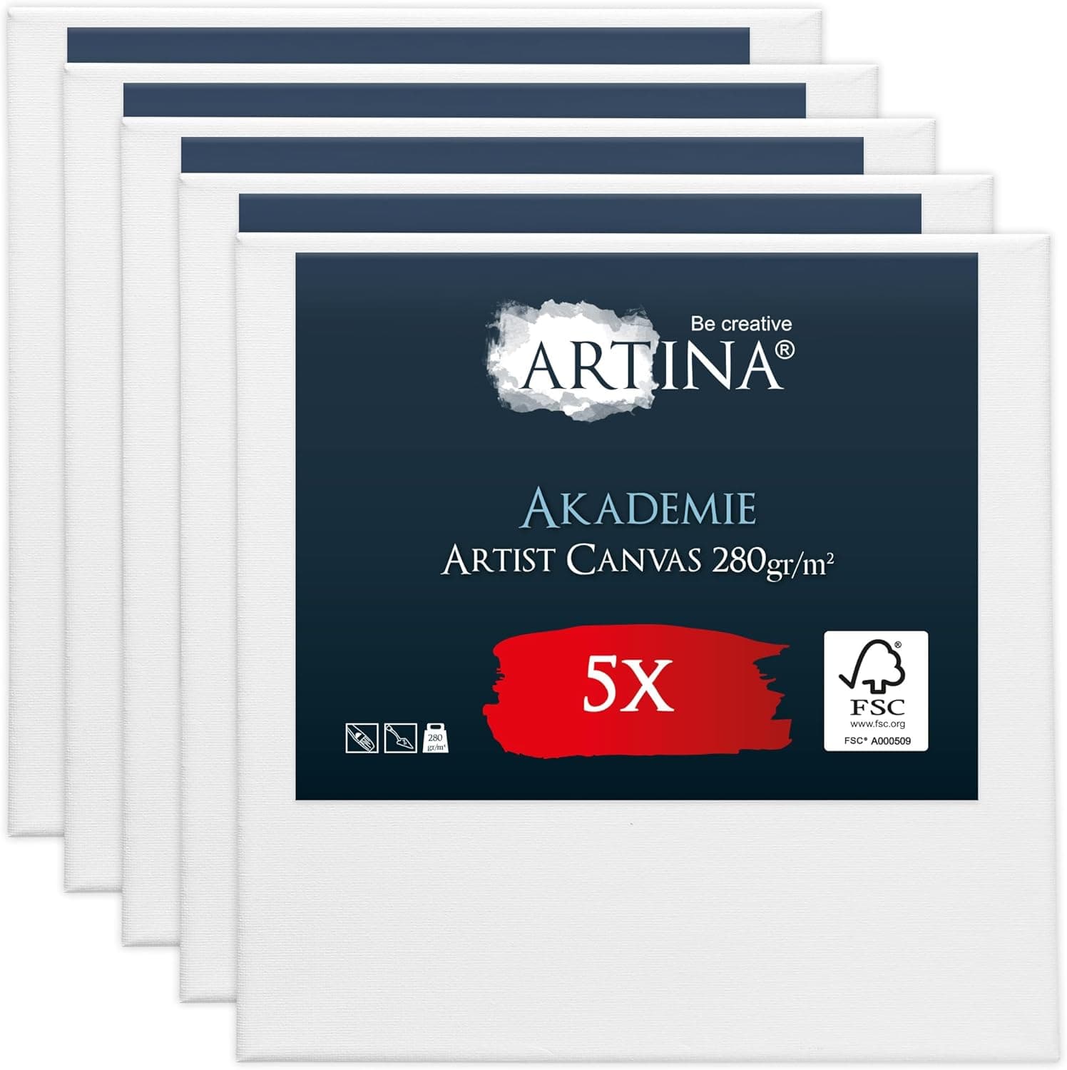 Artina Set de 5 Canvas Petite Toile Tableau Châssis Entoilés Bois FSC®
