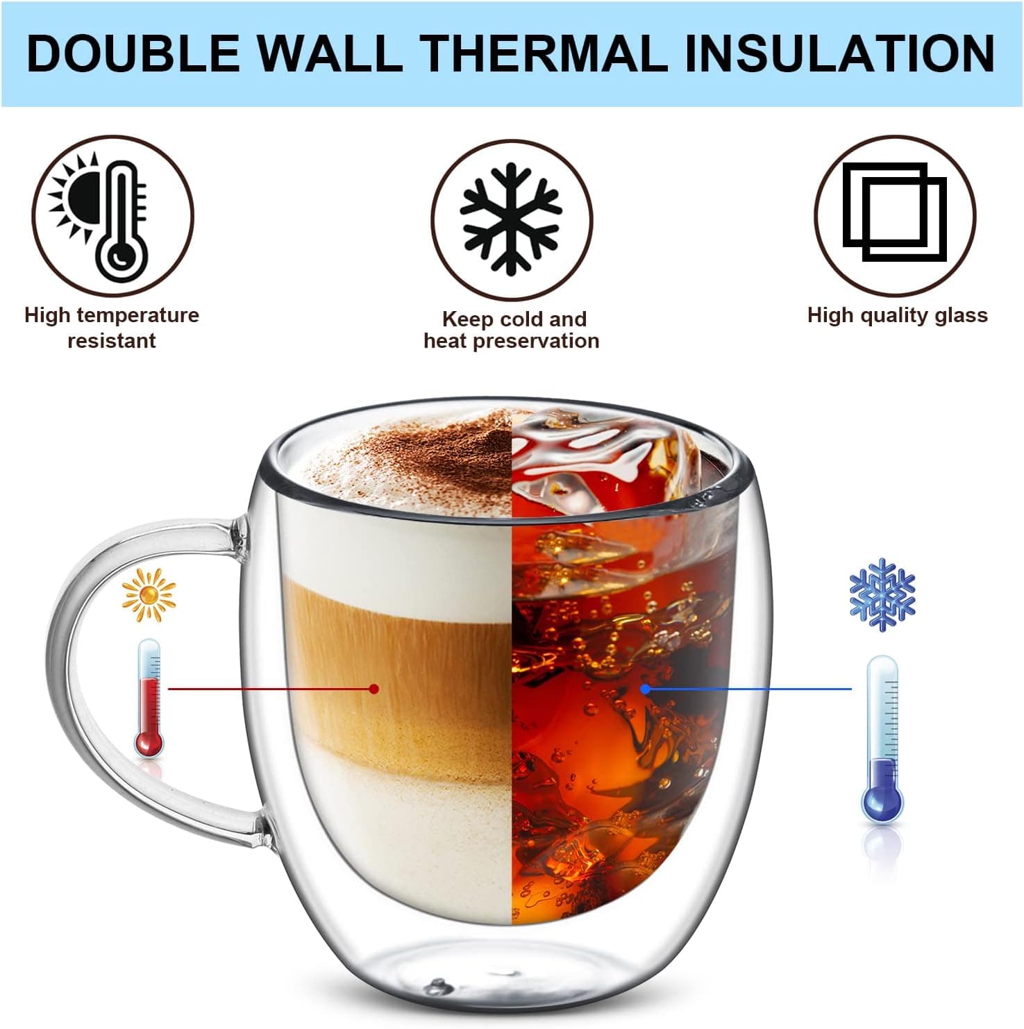 autumndeer Lot de 4 Tasse à Café Double Paroi en Verre à Café 250 ml - Résistants à la Chaleur (Lait, Cappuccino, Latte) - Empilables et Transparents - Idéaux pour Boissons Chaudes et Froides