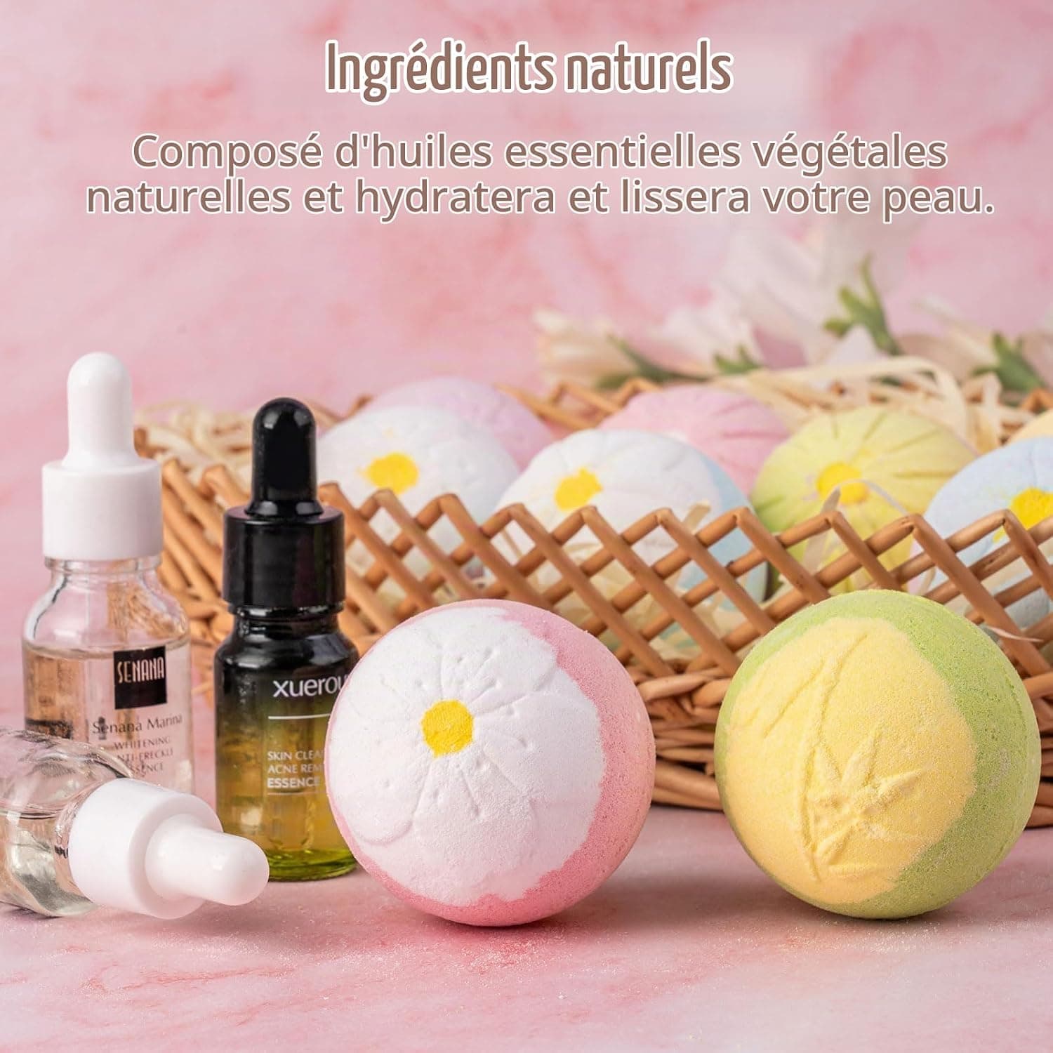 Coffret cadeau de 9 bombes de bain, cadeau d'anniversaire, sels de bain gazéifiés, huiles essentielles, bombe de bain, hydratant pour la peau (bombe de bain en forme de fleur)