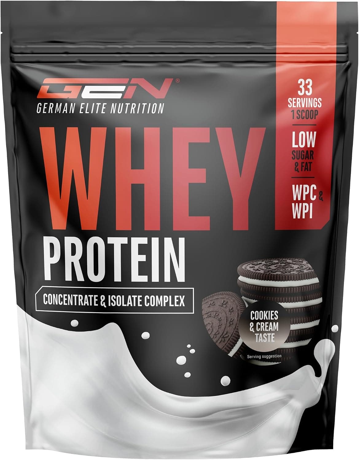 Whey Protein Complex - 1000 g (Biscuits et Crème) - Avec part d'isolat - Protéine soluble instantanée en poudre avec BCAA & EAA - German Elite Nutrition