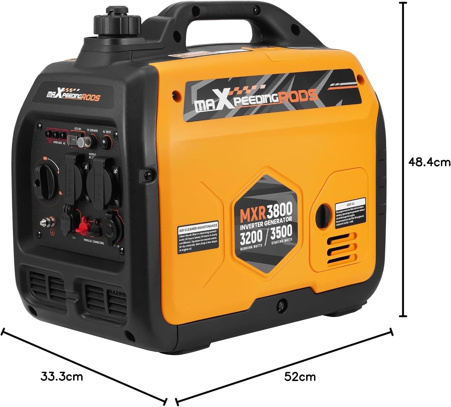 maXpeedingrods 3500W Groupe Electrogene Silencieux Inverter Essence | 4 Temps Generator Léger Secours avec Prises USB et 230V Générateur Electrique pour les Caravanes, Jardin, Camping