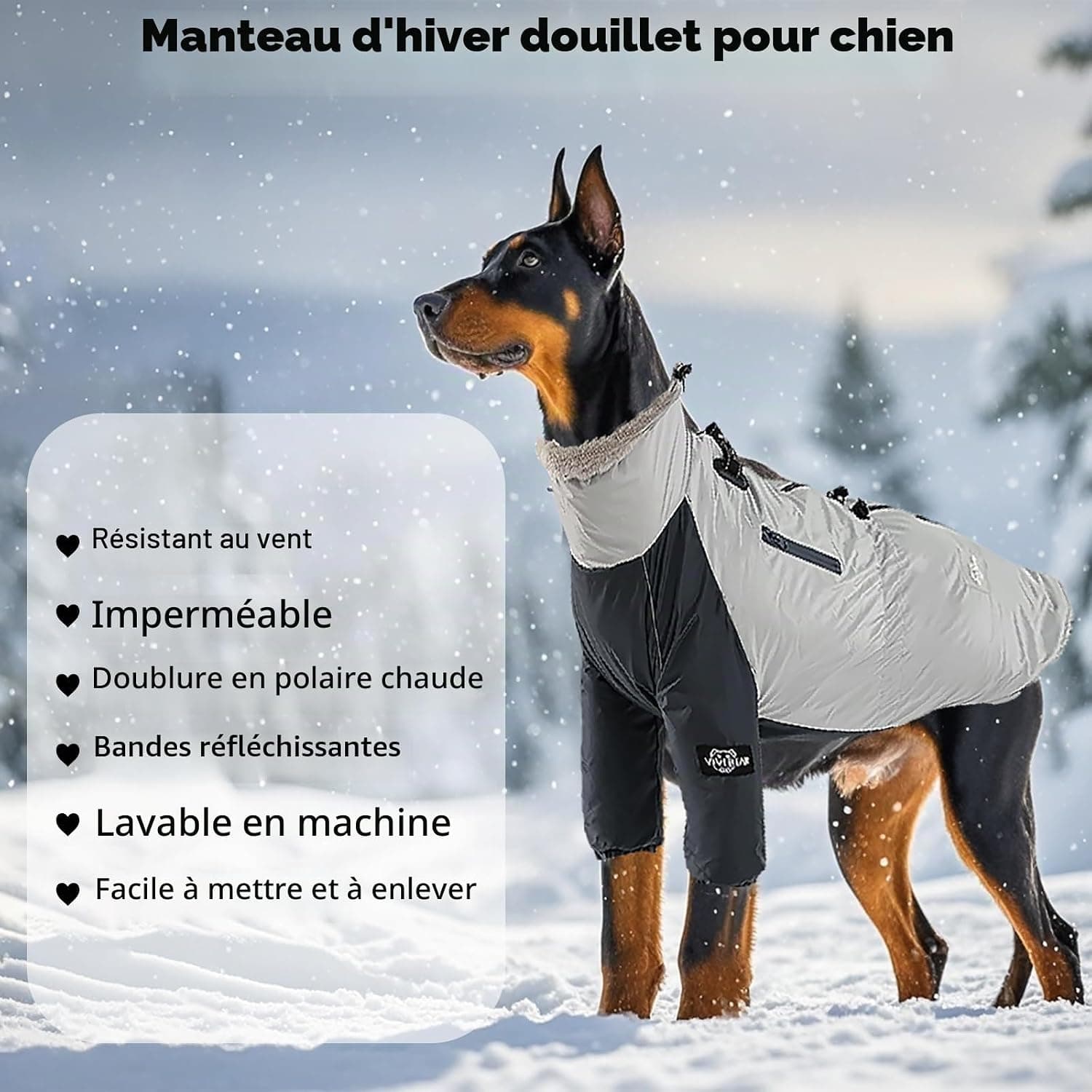 Chaqueta de invierno pour chiens avec doublure en cachemire, imperméable avec veste de pluie, poches zippées pour chiens, bandes réfléchissantes, cordon réglable, D-Ring pour laisse de chien