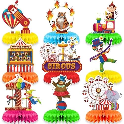 INRUI 9 pièces nids d'abeilles pour le cirque et le carnaval Décorations de fête sur le thème du cirque Décorations de table pour le carnaval