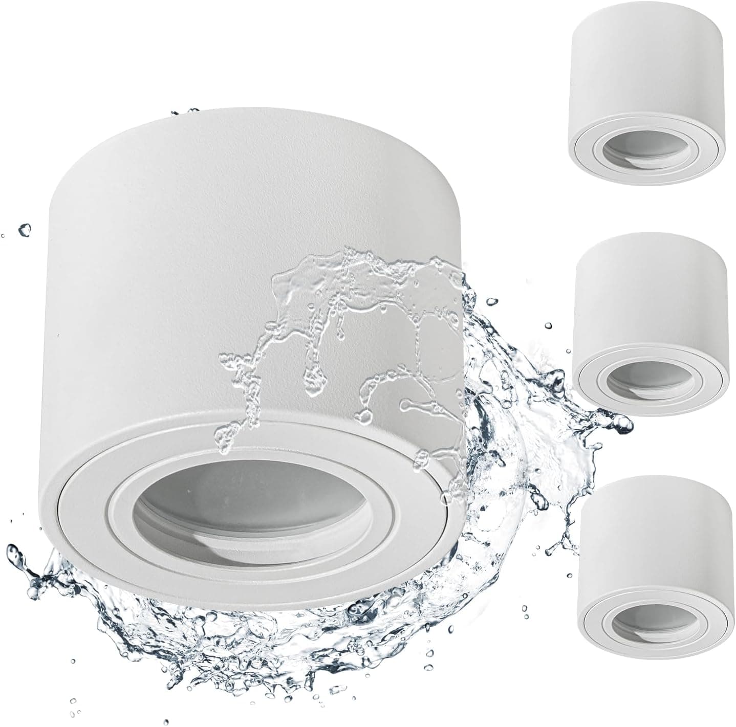 Spot en Saillie IP44, Plafonnier Salle de bain, Spot LED en Saillie Plafond 230V Imperméable, Ø80x65mm aluminium Rond Blanc downlight pour Modules LED, Lot de 4