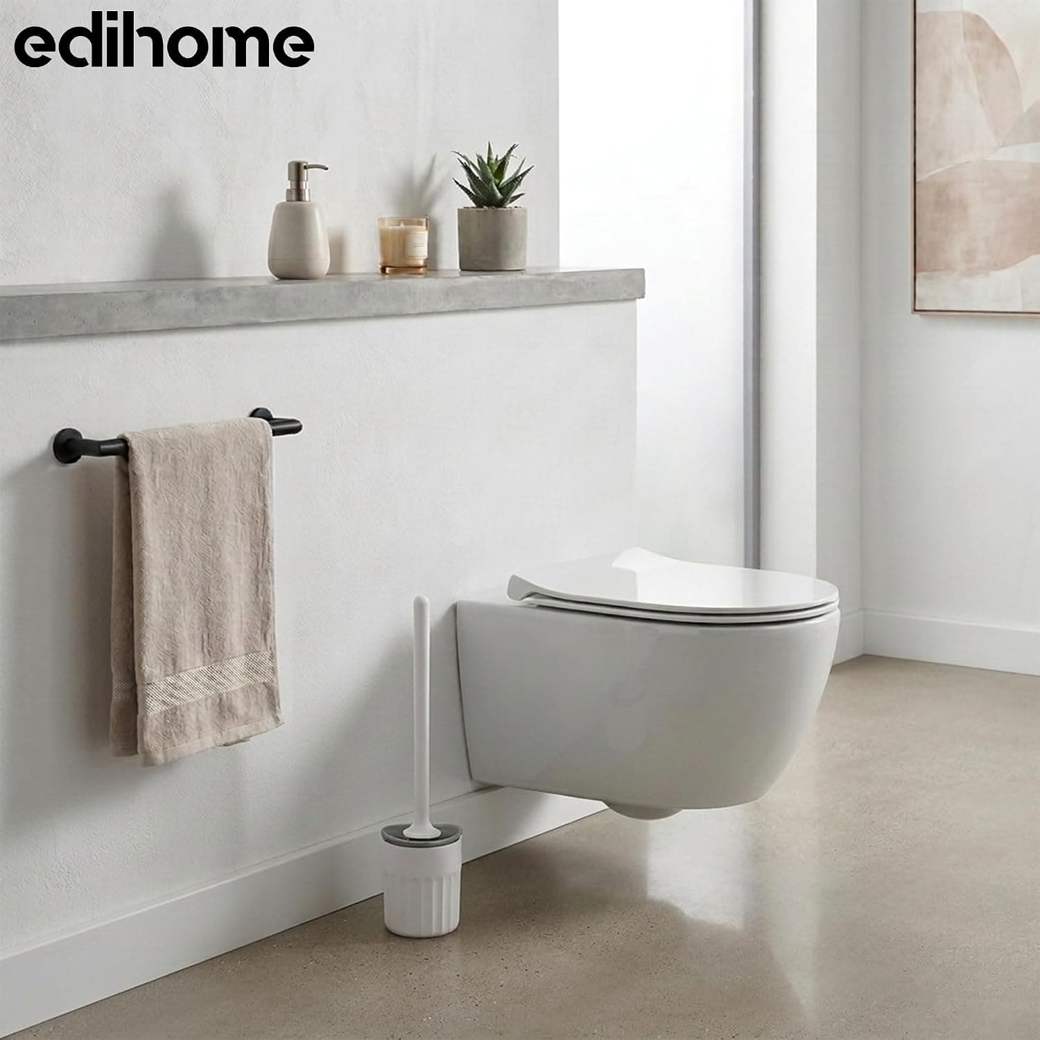 edihome, Brosse WC Silicone, Brosse Toilettes WC avec Support, Brosse Toilette Flexible, Antigoutte et Séchage Rapide, Installation Sol ou Mur