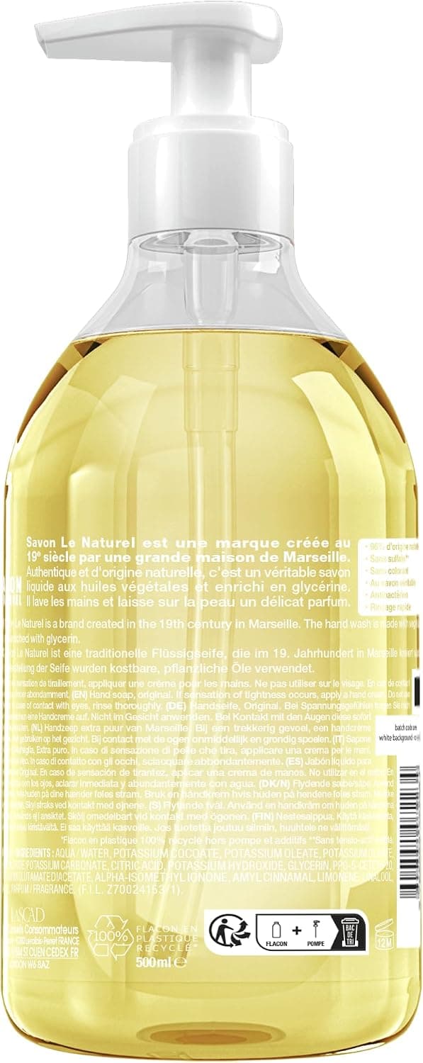 Savon Le Naturel Extra Pur de Marseille 500ml (Lot de 4)
