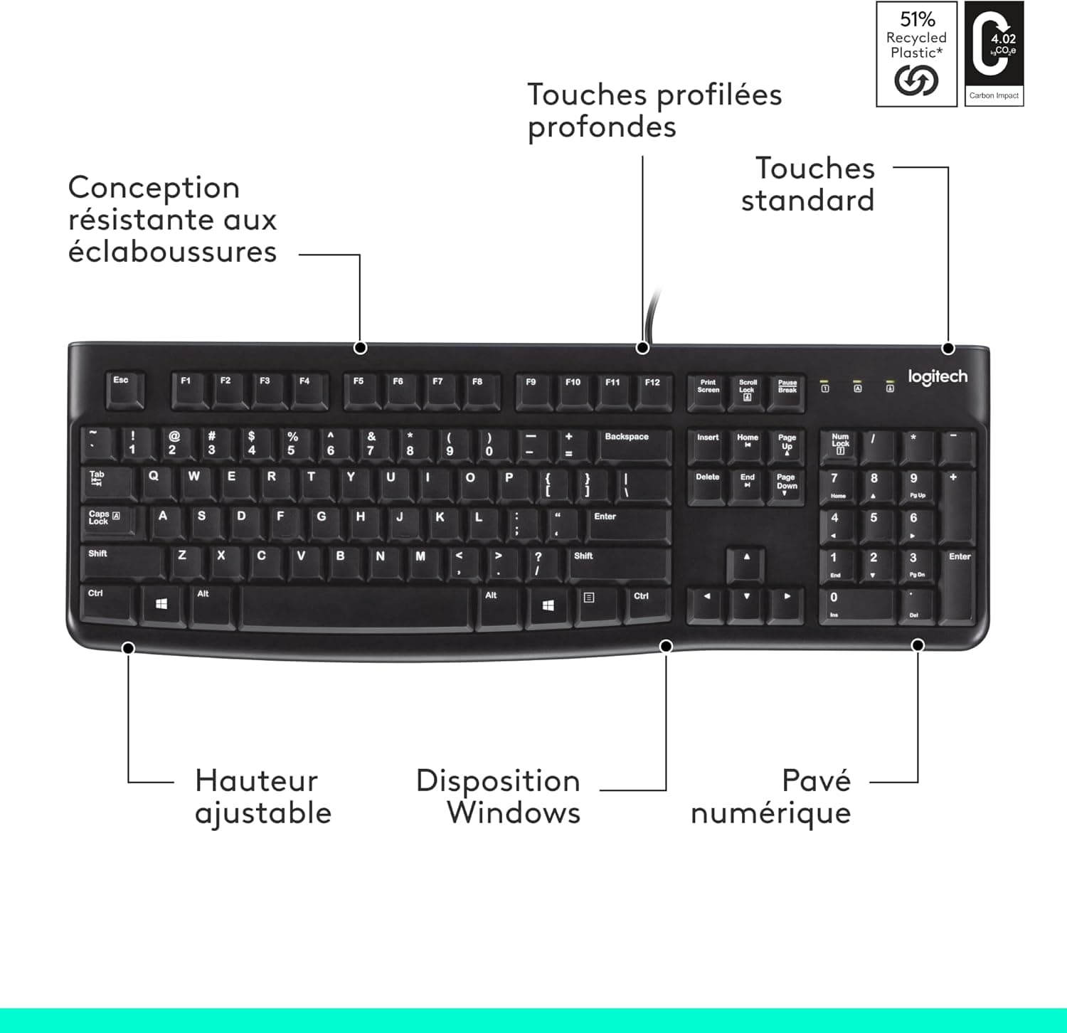 Logitech K120 Clavier Filaire pour Windows | Layout Francese AZERTY - Nero
