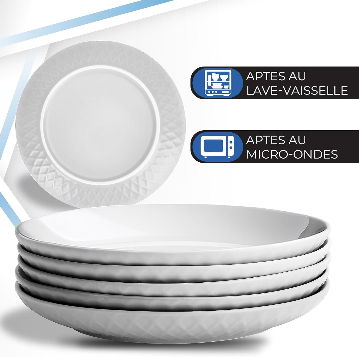 MIAMIO - lot de 6 assiettes céramiques 21 cm Palmanova (Blanc) pour cuisine | Assiettes en céramique pour repas et desserts, 21 cm, Palmanova (Blanc). Pratique pour les repas et boissons à la maison.