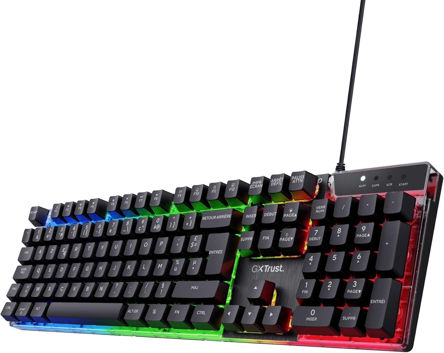 GXTrust Azor Clavier Gamer Filaire AZERTY Français, Éclairage LED, Noir | Mode Jeu, 8 Touches Anti-ghosting, Clavier Gaming à Membrane USB, LED Arc-en-Ciel, PC/Ordinateur Portable