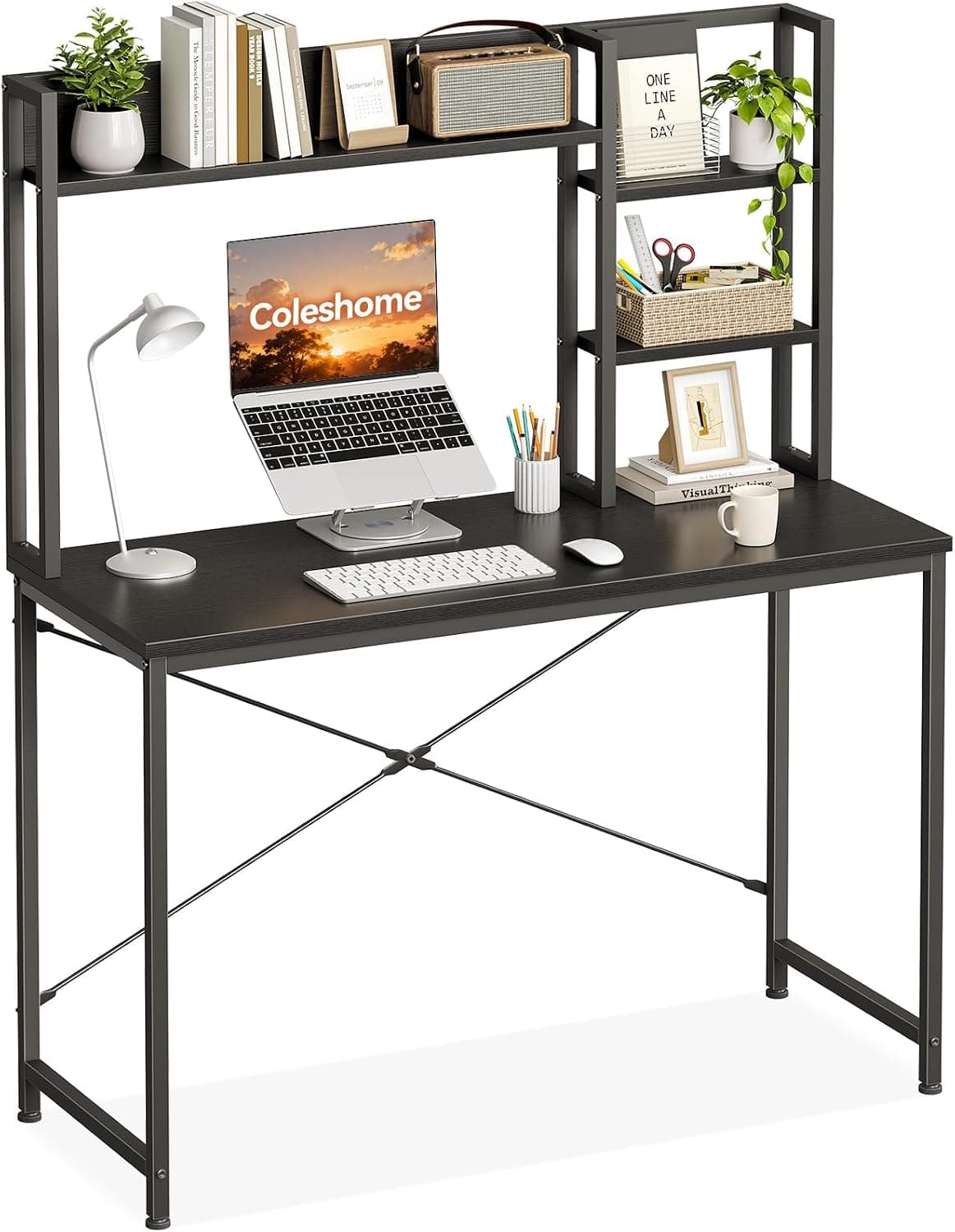 Coleshome Petit Bureau 100x40cm avec Étagère Rangement Noir