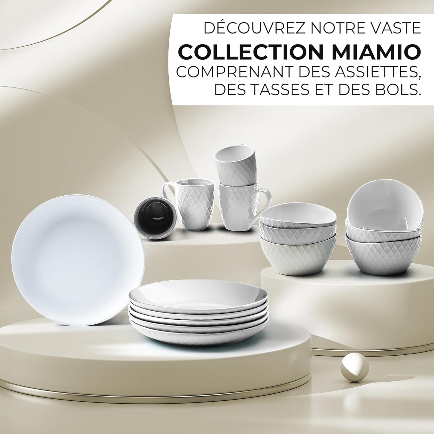 MIAMIO - lot de 6 assiettes céramiques 21 cm Palmanova (Blanc) pour cuisine | Assiettes en céramique pour repas et desserts, 21 cm, Palmanova (Blanc). Pratique pour les repas et boissons à la maison.