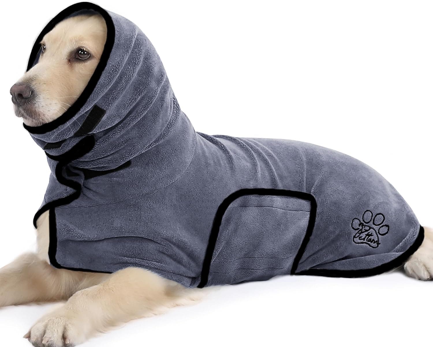 PETTOM Peignoir Chien Microfibre Super Absorbante Réglable (Gris M)