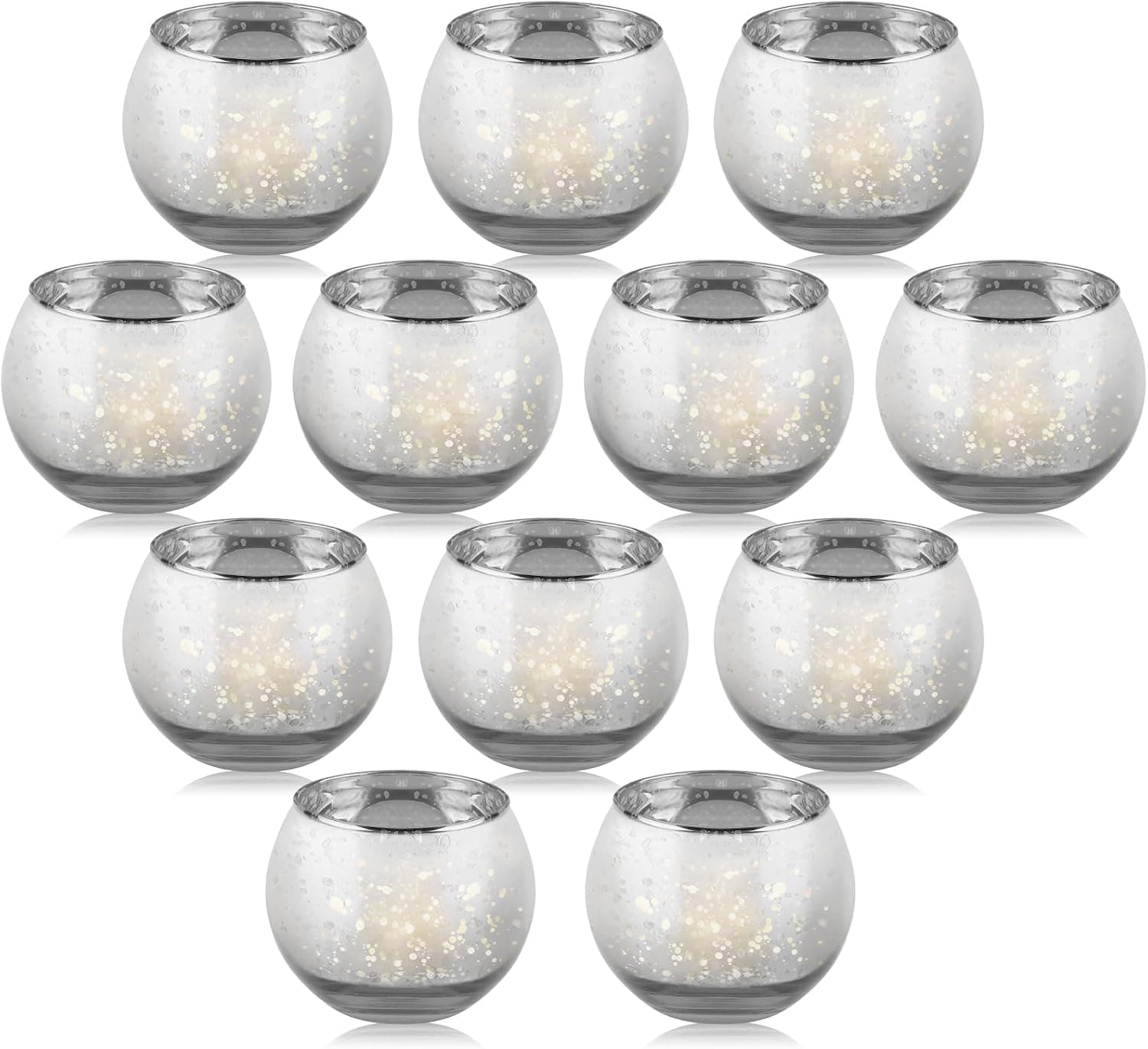 LALAGO 12 pièces Rond Verres à Bougie Chauffe-Plat, Tissés Porte-Bougie Chauffe-Plat en Verre, Porte-Bougie Chauffe-Plat,Verres à Bougie pour Bougie Chauffe-Plat Décoration Noël Mariage(Argent)