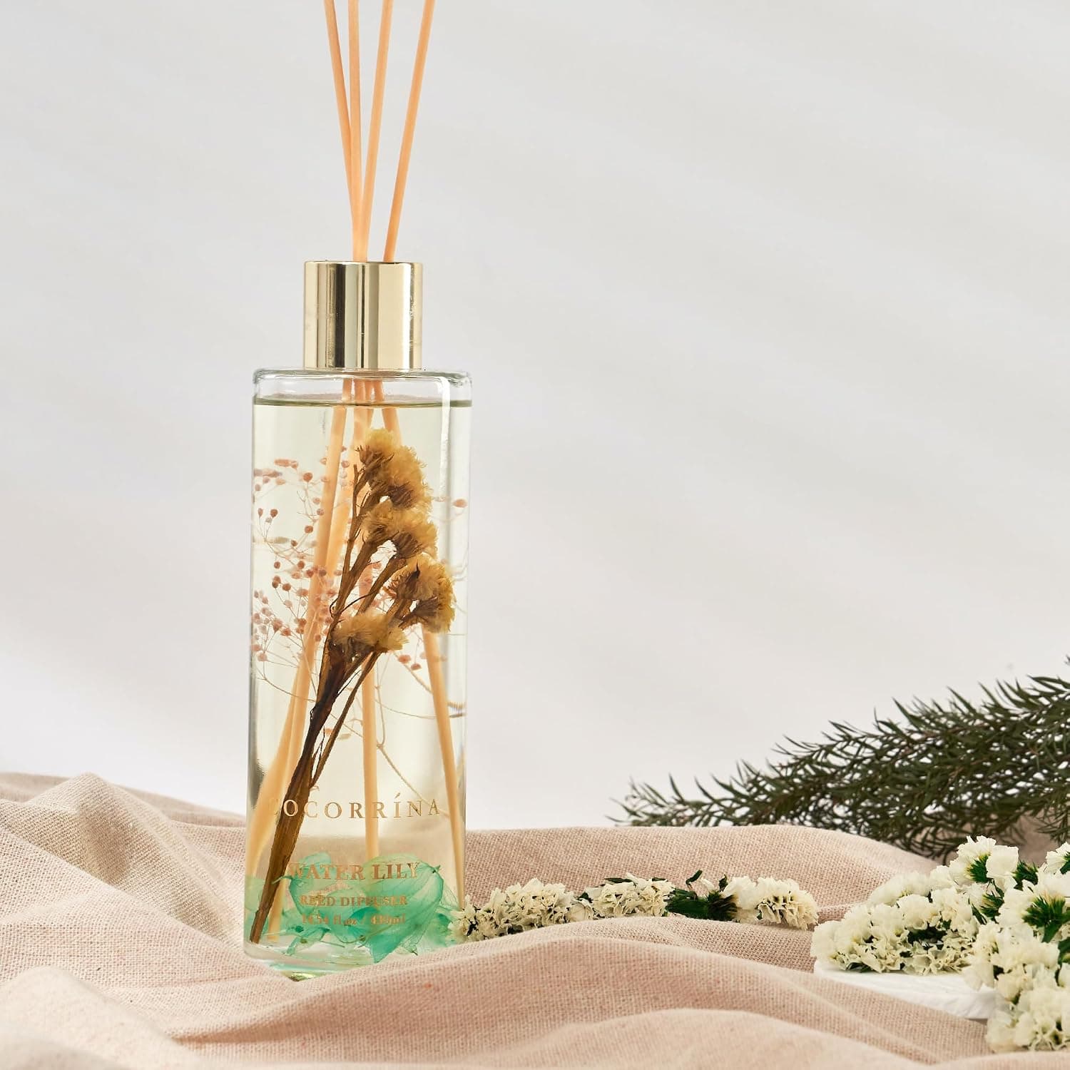 COCORRÍNA Diffuseur Parfum Maison, Nénuphar 430ml avec 8 bâtonnets Parfum de Maison pour Salle de Bain Chambre à Coucher Décoration d'intérieur