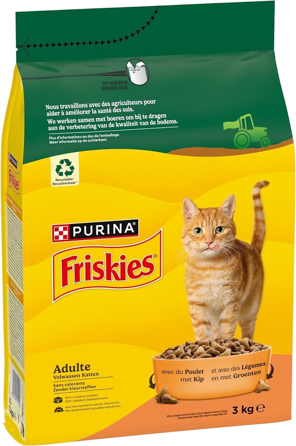 FRISKIES | Chat | Croquettes complètes pour Chats Adultes | Au Poulet et aux Légumes | Aliment Complet Riche en Vitamines et Minéraux | Sac | 3 KG | Croquettes Chat Adulte Saveur Poulet et Légumes - Favorise la santé digestive et un os solide - Santé Chat - Repas savoureux