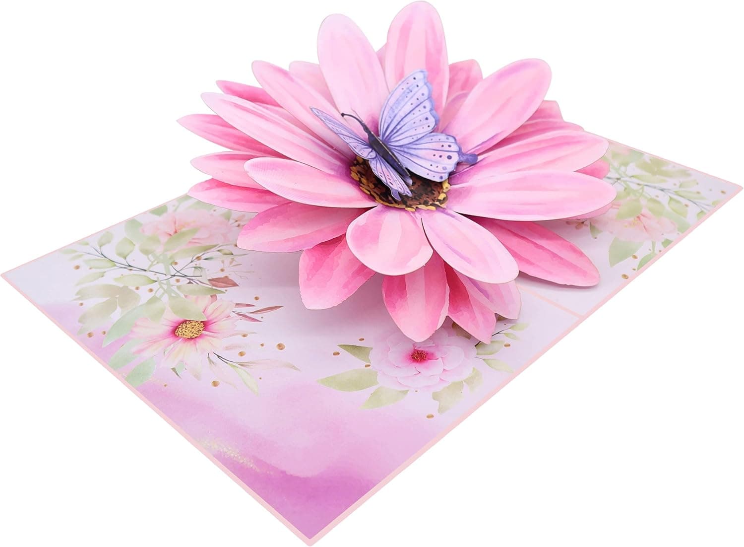 MOKIO® Carte Pop-Up 3D – Fleur et papillon – Carte de vœux | Carte fleurie avec grande fleur et papillon, pour anniversaire, bon rétablissement ou pour offrir de l’argent