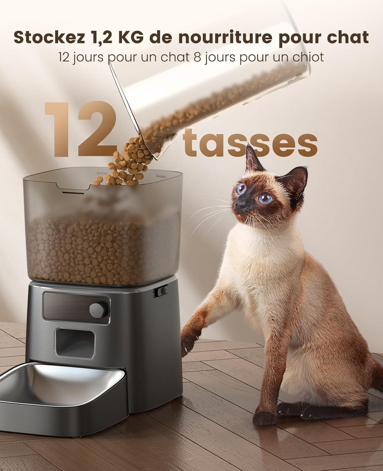 oneisall 3.5L Distributeur Croquettes Chat Automatique WiFi 2,4 GHz, Noir | Distributeur de Nourriture avec APP, Gamelle Automatique pour Chat/Chiens, Mangeoire Programmable, 1-10 Repas/Jour, Bol Inox