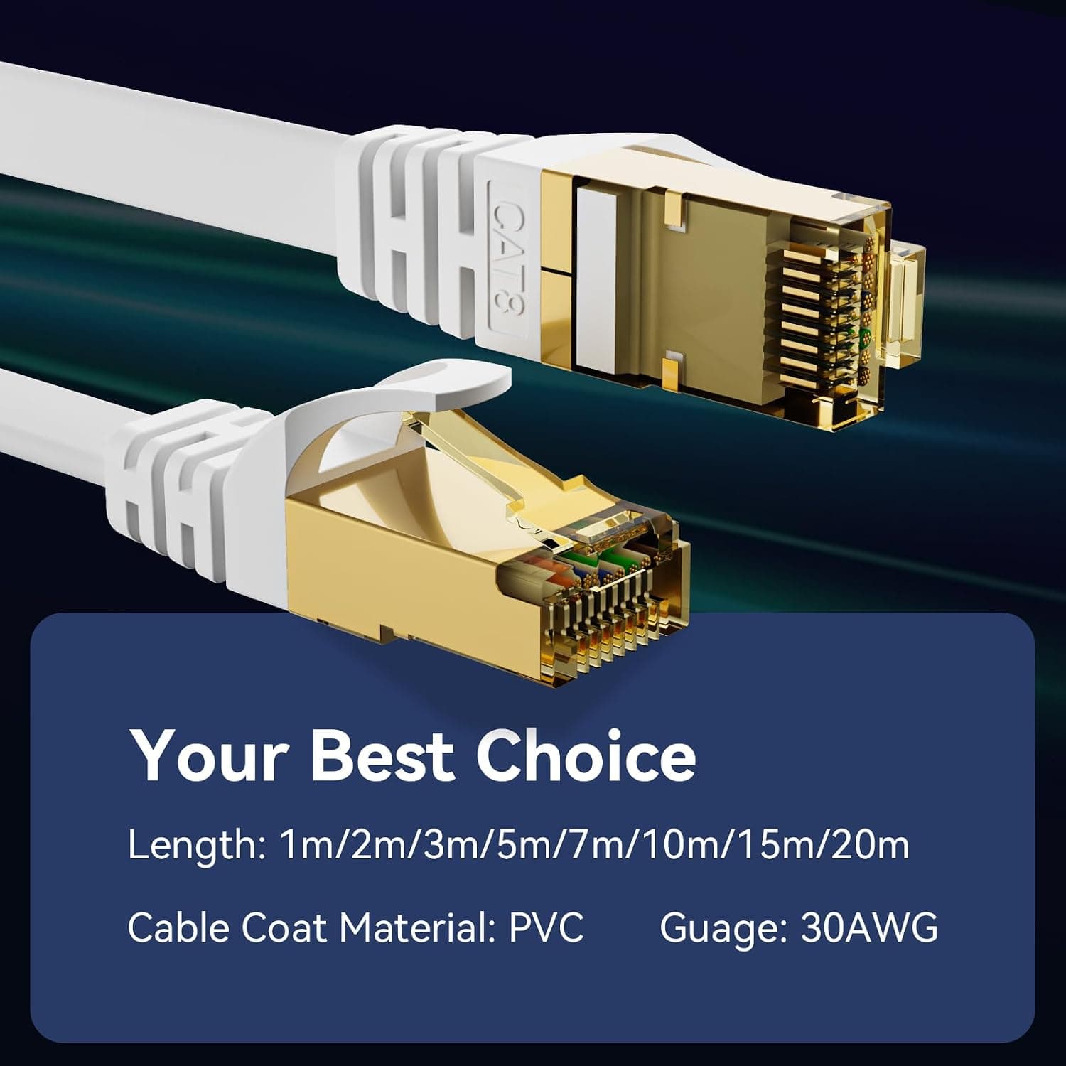 2 Pièces Câble Ethernet Cat7 1M, Câble Réseau LAN Gigabit RJ45 Plat Haute Vitesse, Câble Réseau Internet à Haut Débit 10Gbps 600Mhz Compatible pour Switch Router Modem PC Laptop(Blanc)