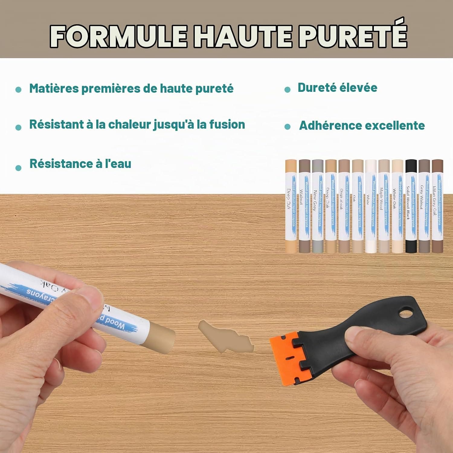 Kit de Réparation Parquet et Carrelage 12 Couleurs, Cire à Bois