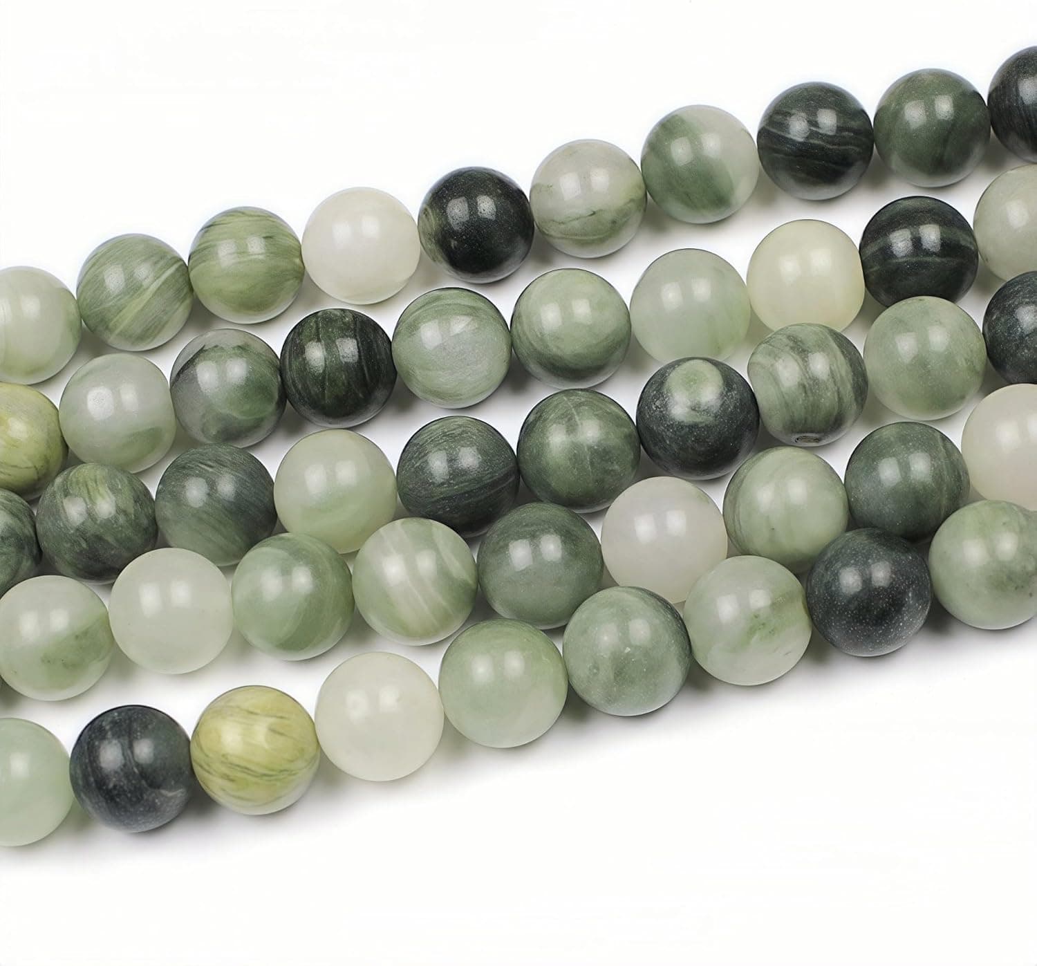 MJDCB 6mm 60 pièces Jade Vert Gazon Perle Pierre Naturelle Ronde en Vrac Perles Semi Precieuse pour Fabrication de Bijoux de Bracelets et de Colliers