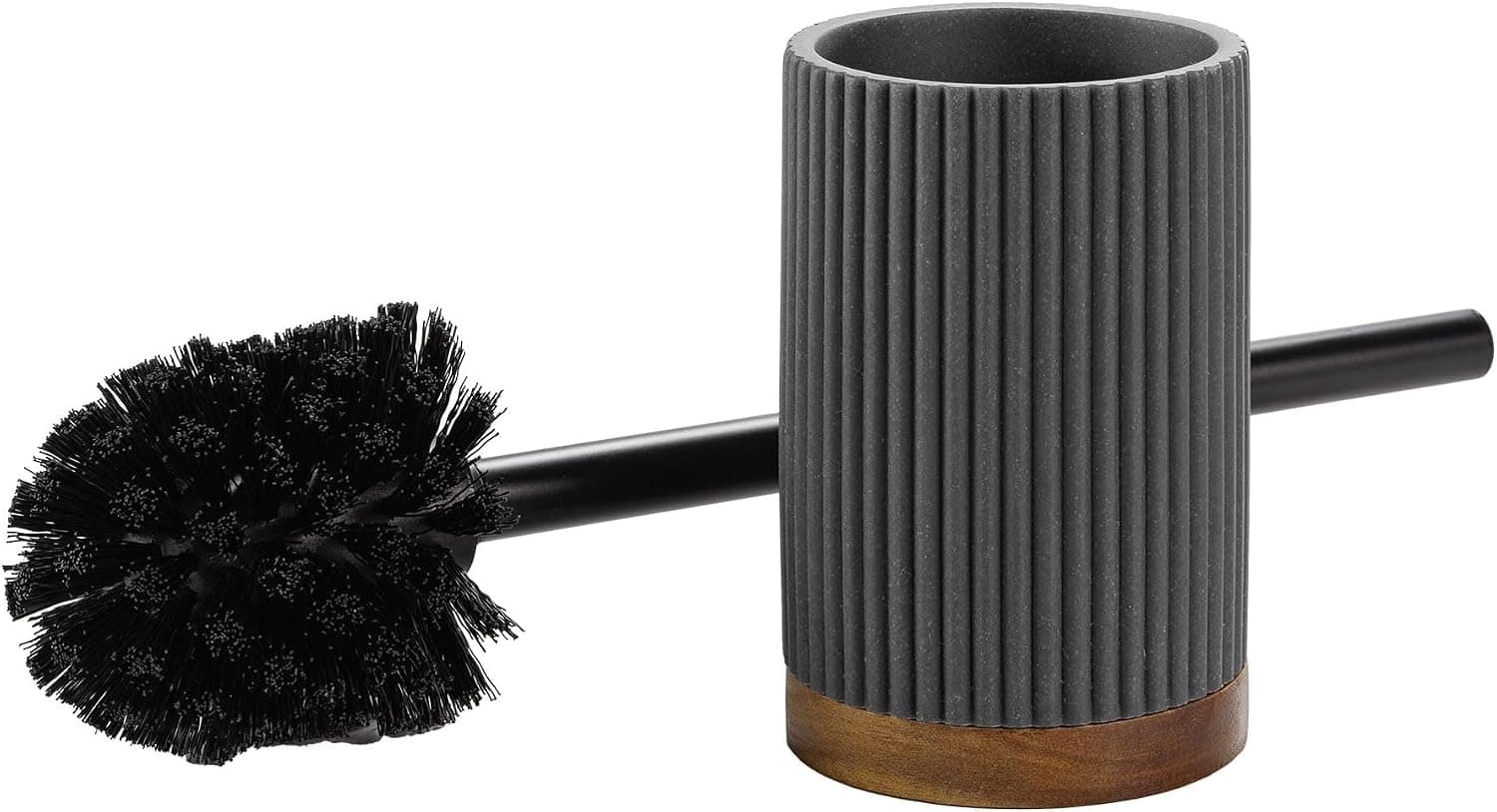 douceur d'intérieur, Brosse WC (Diamètre 9,1 x 38,5 cm) Niagara Anthracite, Polyrésine et Acacia