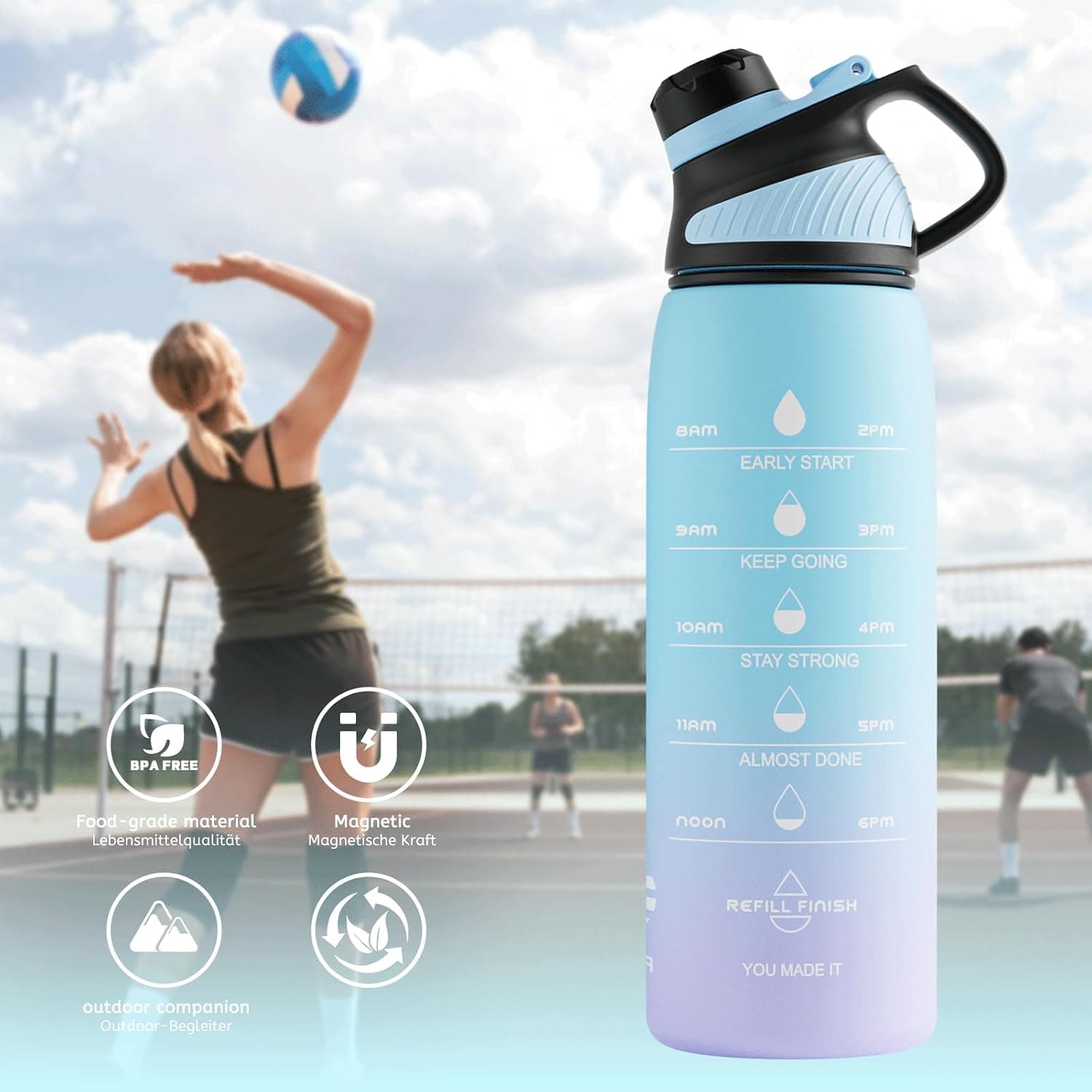 Fjbottle Bouteille d'Eau 1L Couvercle Magnétique Étanche