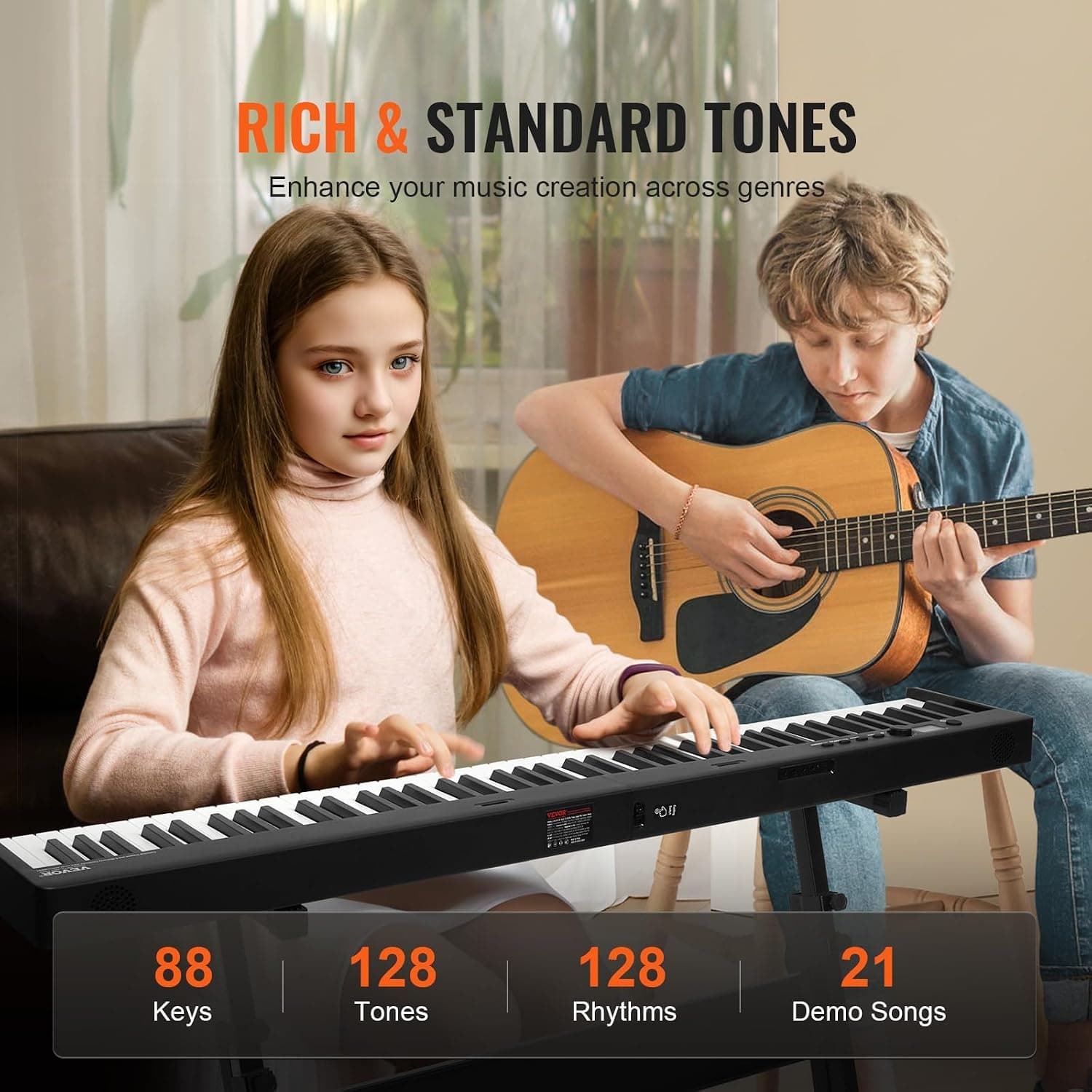 VEVOR Clavier Piano Pliable 88 Touches, Bluetooth et MIDI, Piano Électronique Numérique Portable, Support, Pédale de Sustain, Touches Sensibles, Rechargeable pour Débutants, Adolescents, Adultes, Noir