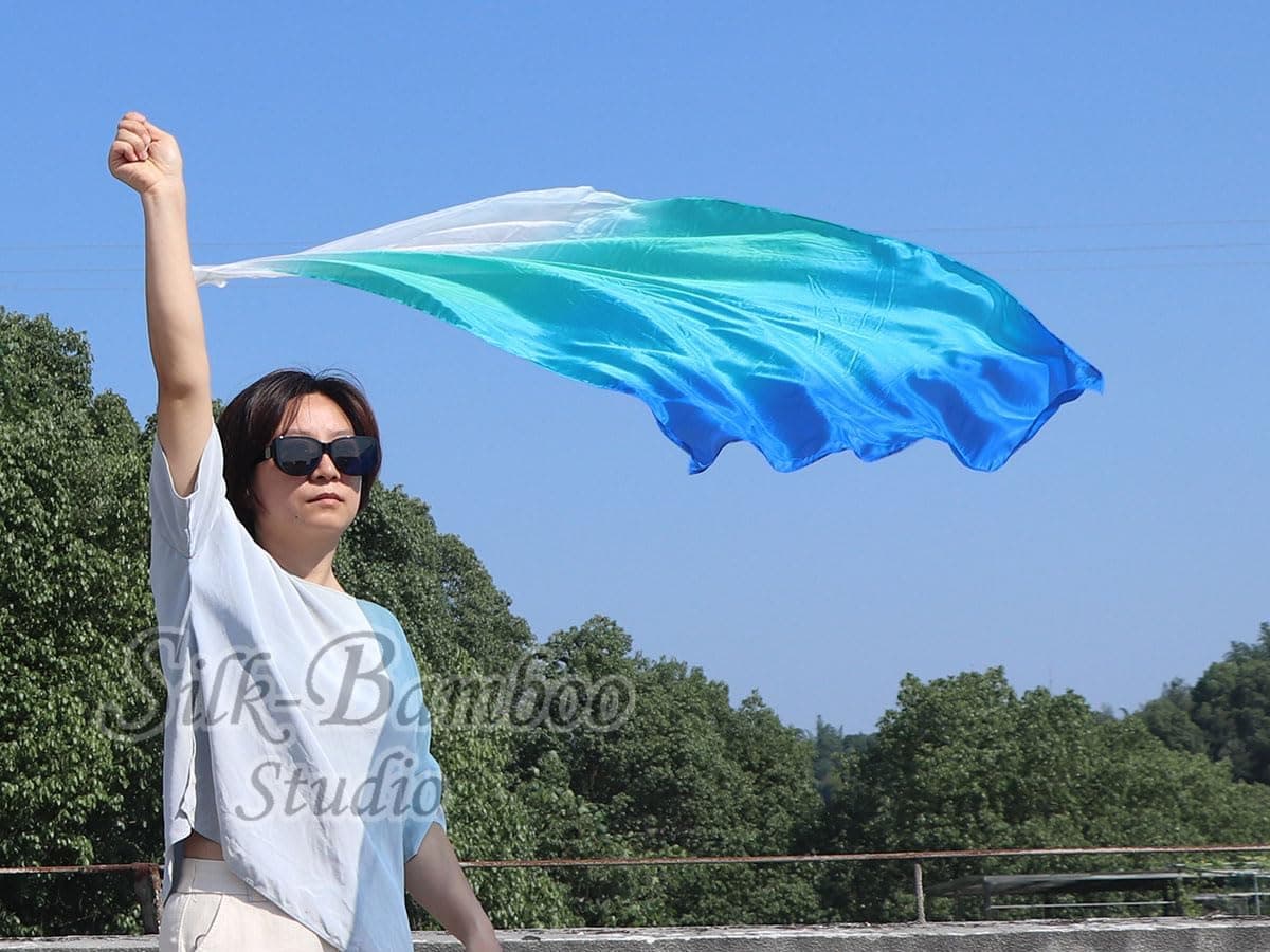 Winged Sirenny Voile Poi de Danse Orientale en Soie 135cm, Foulard POÏ pour Danse du Ventre (Baladi), Spectacle et Flow Art. Chaîne en Acier avec 3 Émerillons et Sac Inclus