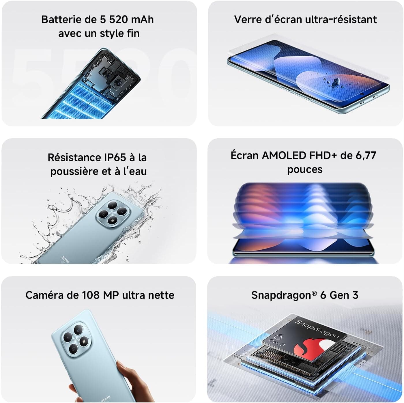 XIAOMI REDMI Note 15 5G Smartphone 8+256 Go Design Ultra-Fin - Violet Brume | Écran FHD+ 6,77", Résistance à l'eau IP65, caméra 108 MP ultra-nette, 2 ans de garantie, chargeur non inclus