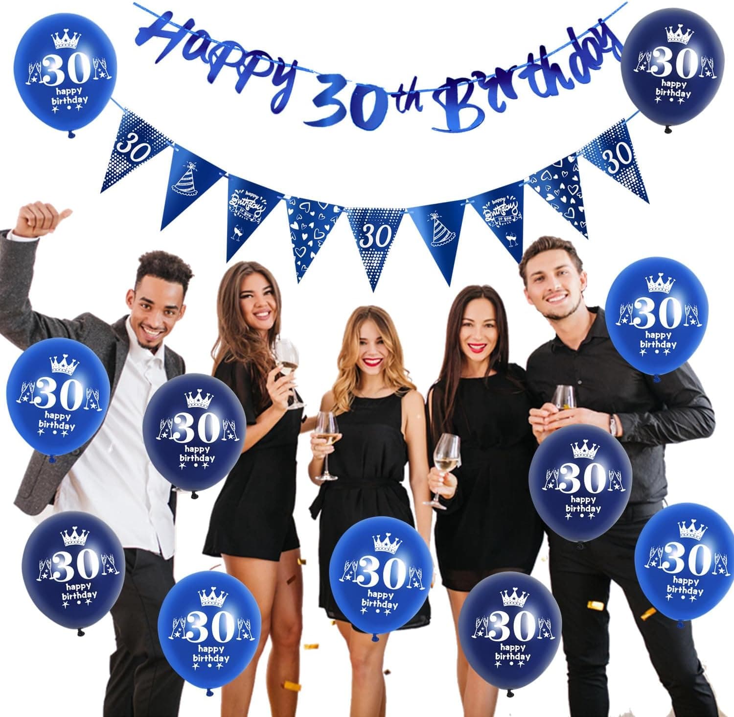Bleu guirlande Happy 15th Birthday bannière + 15 ans anniversaire drapeaux triangulaires + 15 pcs 15 ans anniversaire ballons 15 ans anniversaire garcon décoration anniversaire 15 ans garcon Bleu