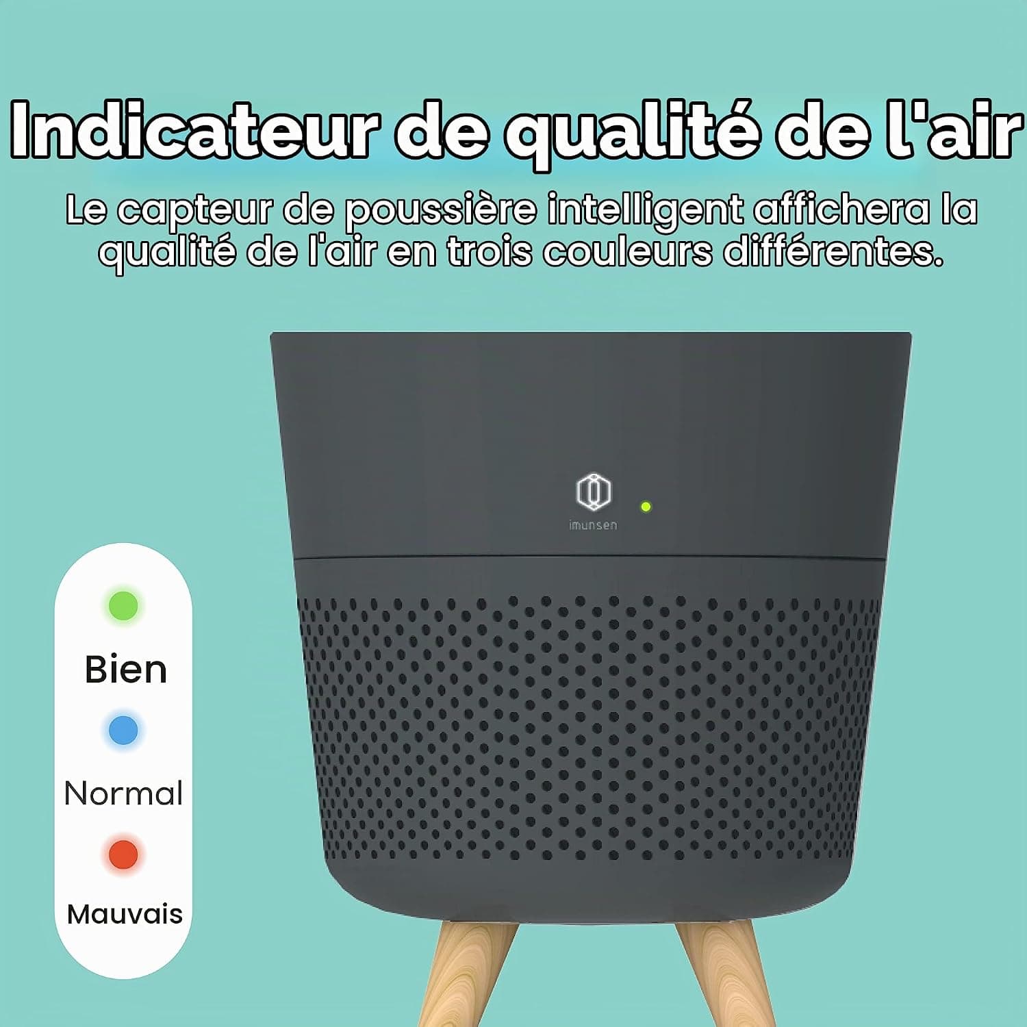IMUNSEN M-002B Purificateur d'air avec filtre en bois de cyprès, filtre HEPA véritable H13, 100% sans ozone, Fabriqué en Corée- Noir