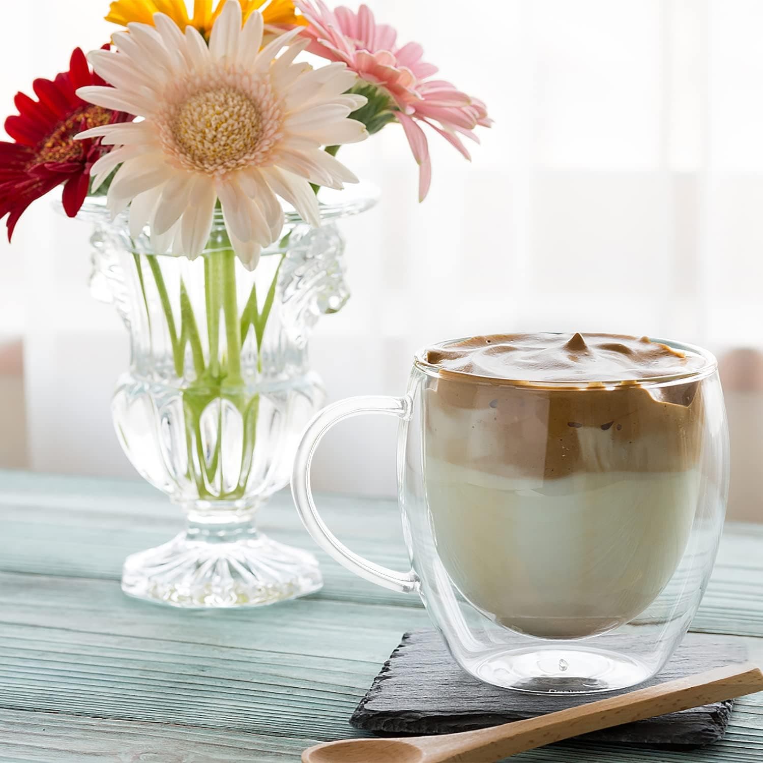autumndeer Lot de 4 Tasse à Café Double Paroi en Verre à Café 250 ml - Résistants à la Chaleur (Lait, Cappuccino, Latte) - Empilables et Transparents - Idéaux pour Boissons Chaudes et Froides