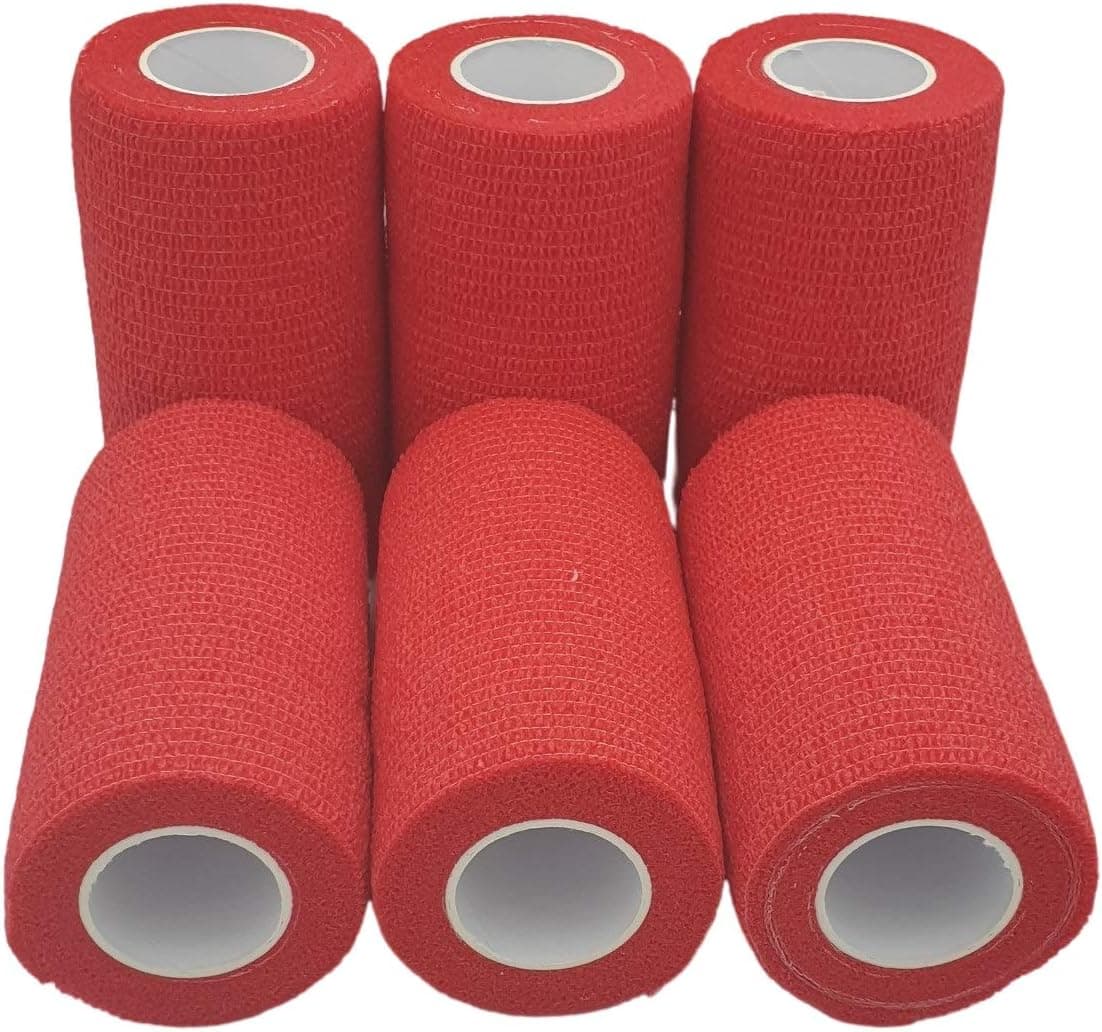 PintoMed - Bandage Cohésif - 6 Rouleaux Rouge X 10 cm X 4,5 m Autoadhésif, Sports Bande, Premiers Secours Adhésif, Vet Wrap