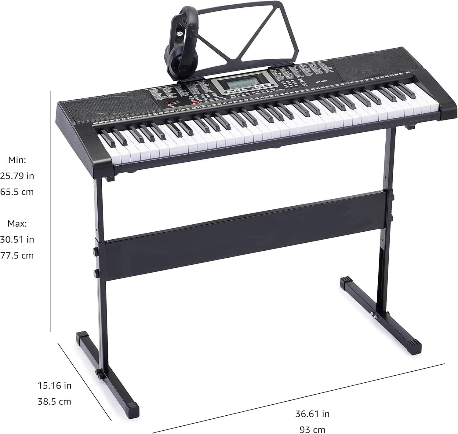 Amazon Basics Clavier de piano numérique portable 61 touches Haut-parleurs et chansons intégrés Prise européenne, 93 x 30.4 x 9.32 cm (L x l x H), Noir