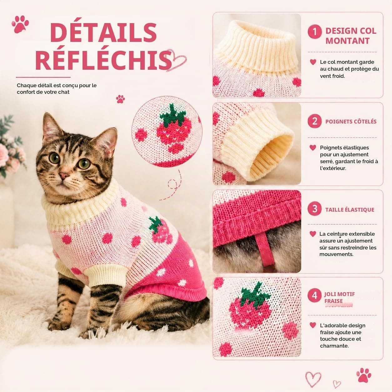 Pull pour Chat Hillylolly Pull pour Animaux, Vêtements de Chat d'hiver, Vêtement pour Chat Facile a Mettre, Textiles pour Chats, Pull pour Chaton, Vetement pour Chat, Pull pour Chat Hiver (S)