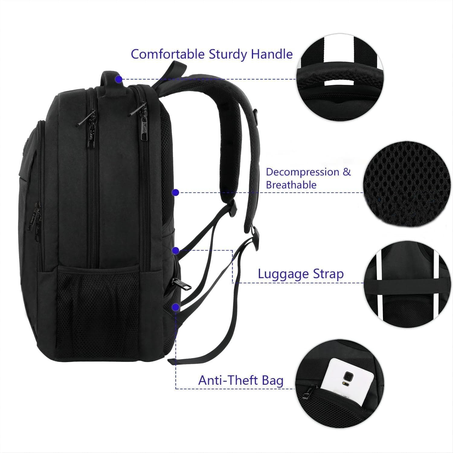 MATEIN Sac à Dos Ordinateur Portable 15.6 Pouces, Sac à Dos PC Portable | Fonctionnel Imperméable Antivol Sac a Dos Travail pour Collège, Affaire, Scolaire, Cadeau