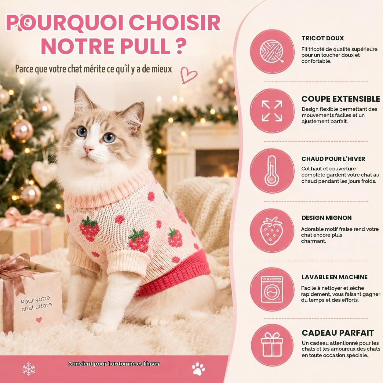 Pull pour Chat Hillylolly Pull pour Animaux, Vêtements de Chat d'hiver, Vêtement pour Chat Facile a Mettre, Textiles pour Chats, Pull pour Chaton, Vetement pour Chat, Pull pour Chat Hiver (S)