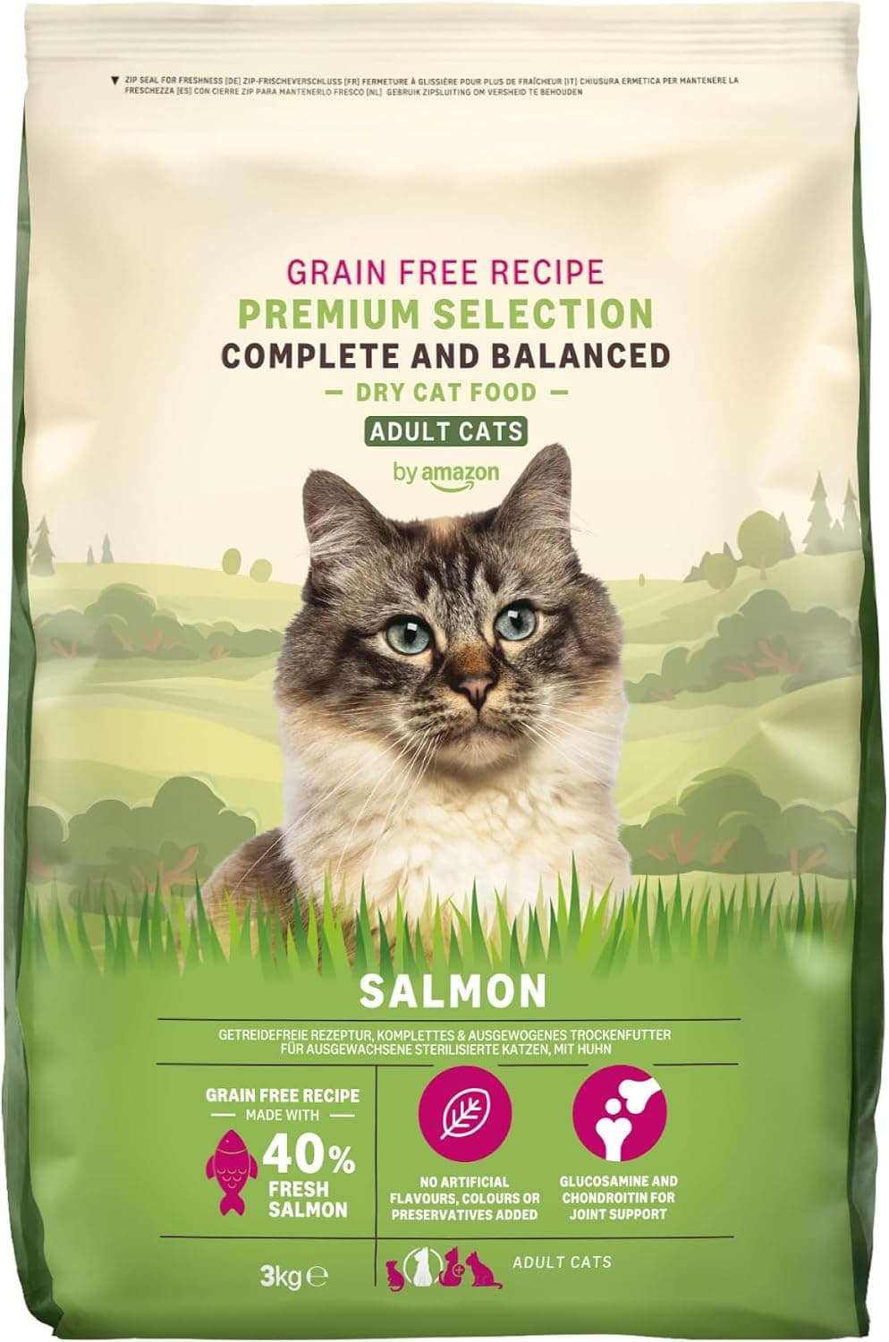 by Amazon Aliment pour Chat Adultes sans céréale, élaboré avec du Saumon Frais - 3kg (Anciennement Une Marque Lifelong, même Produit)